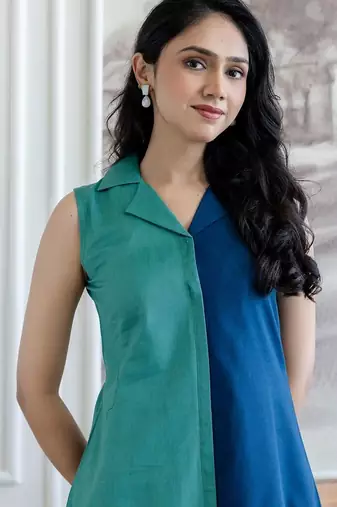 women colourblocked  cotton kurta with palazzos