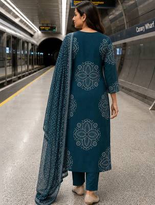 women printed regular  cotton kurta with trousers & with dupatta 2