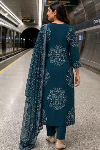 women printed regular  cotton kurta with trousers & with dupatta