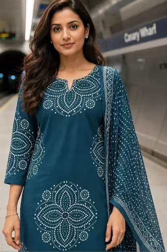 women printed regular  cotton kurta with trousers & with dupatta