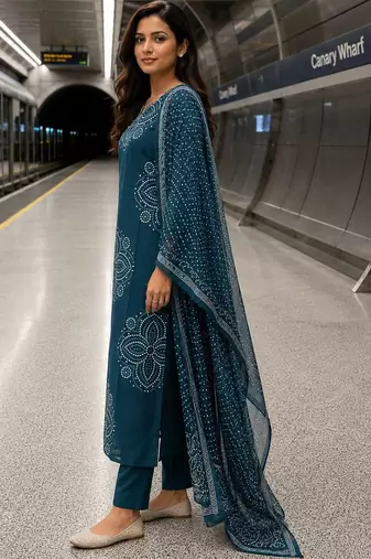 women printed regular  cotton kurta with trousers & with dupatta