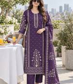 women ethnic motifs printed regular  cotton kurta with trousers & with dupatta