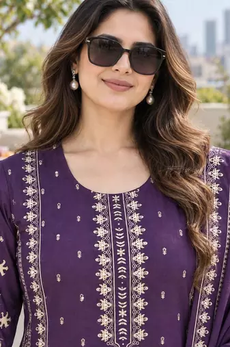 women ethnic motifs printed regular  cotton kurta with trousers & with dupatta