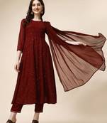 floral embroidered panelled georgette anarkali kurta with trousers & dupatta