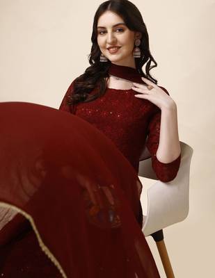 floral embroidered panelled georgette anarkali kurta with trousers & dupatta 6
