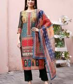 women ethnic motifs printed regular chanderi cotton kurta with trousers & with dupatta