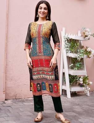 women ethnic motifs printed regular chanderi cotton kurta with trousers & with dupatta 5