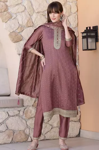 women ethnic motifs embroidered kurta with trousers & dupatta