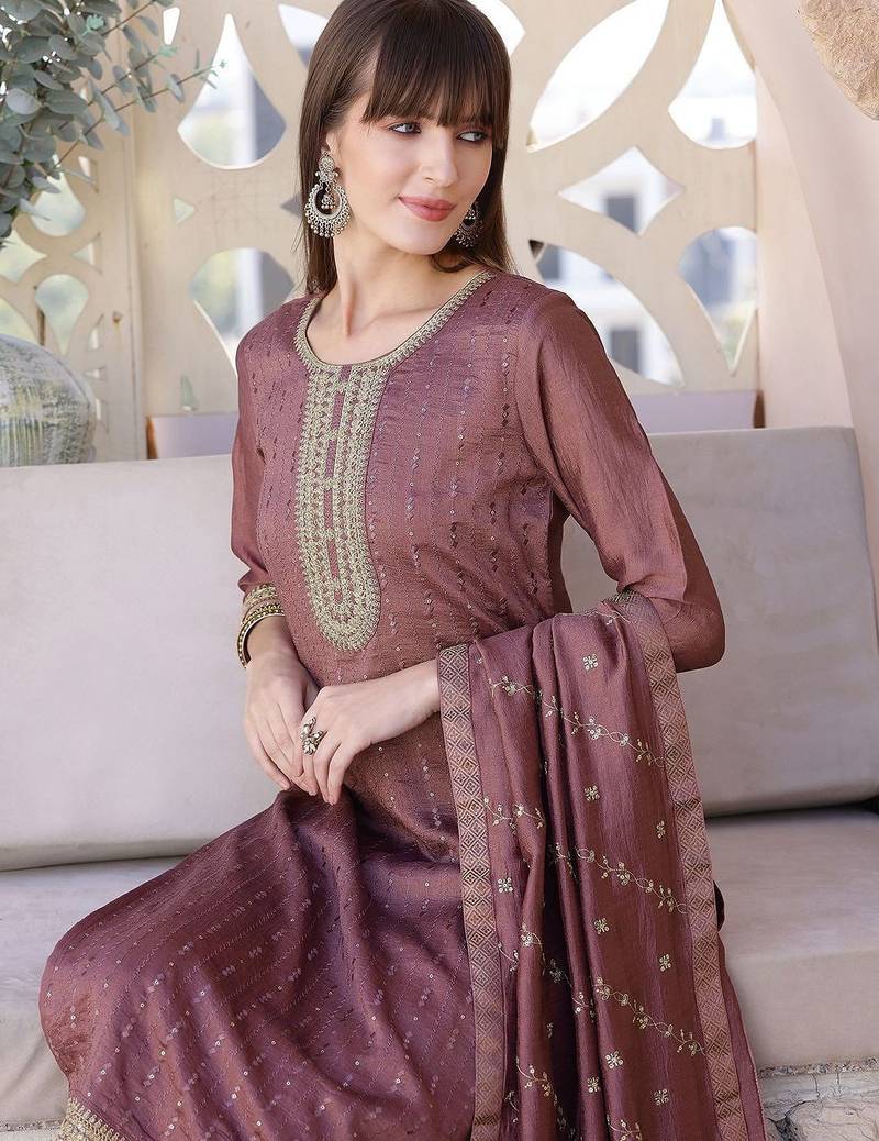 women ethnic motifs embroidered kurta with trousers & dupatta