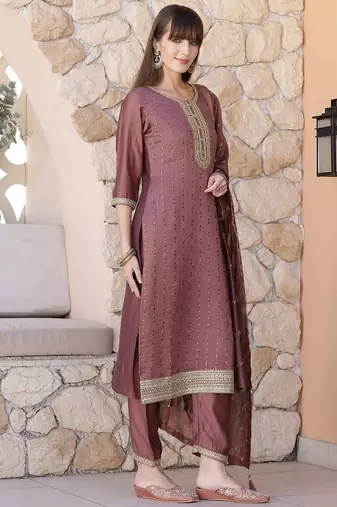 women ethnic motifs embroidered kurta with trousers & dupatta