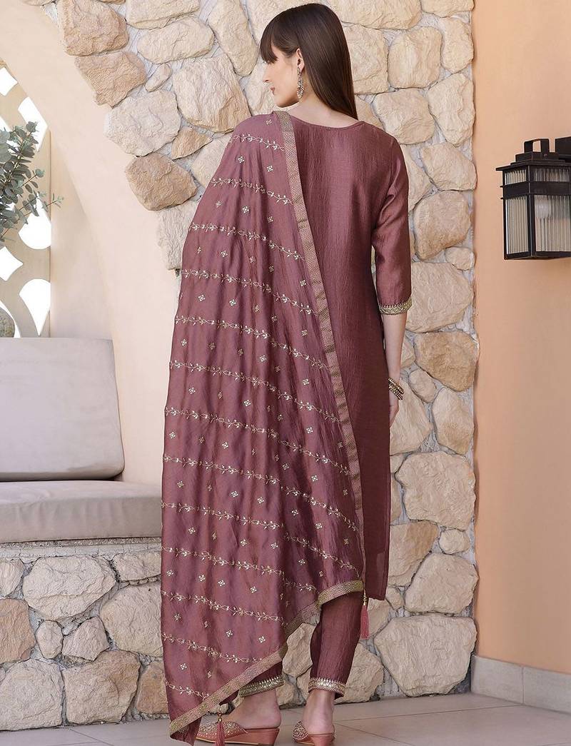 women ethnic motifs embroidered kurta with trousers & dupatta