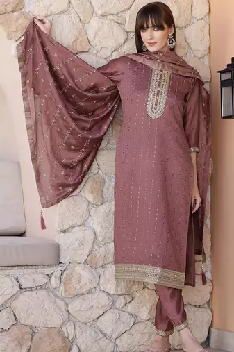women ethnic motifs embroidered kurta with trousers & dupatta