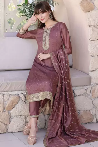 women ethnic motifs embroidered kurta with trousers & dupatta