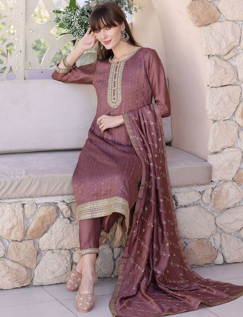 women ethnic motifs embroidered kurta with trousers & dupatta