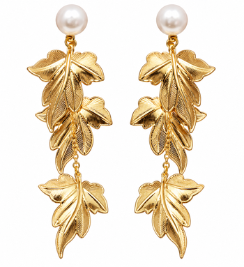 Anti-tarnish gold-toned leaf drop earrings with pearl stud, anti-tarnish studs 5