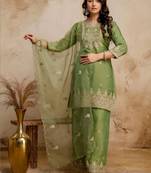 women embroidered regular kurta with palazzos & with dupatta