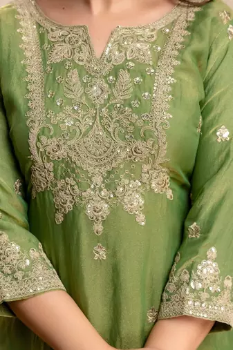 women embroidered regular kurta with palazzos & with dupatta