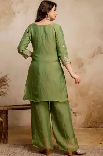 women embroidered regular kurta with palazzos & with dupatta
