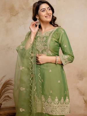 women embroidered regular kurta with palazzos & with dupatta 6