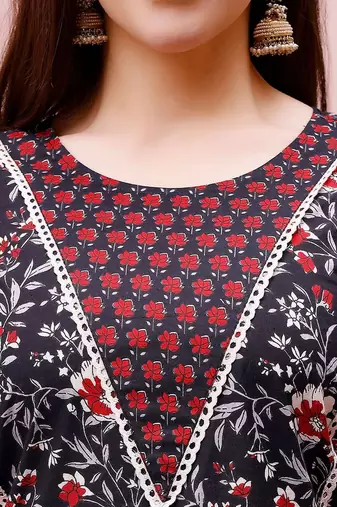 women floral printed regular  cotton kurta with trousers & with dupatta