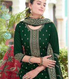 embroidered sequinned straight kurta with trousers & dupatta