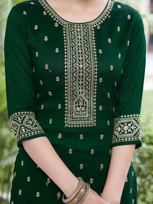 embroidered sequinned straight kurta with trousers & dupatta 3