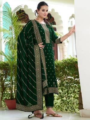 embroidered sequinned straight kurta with trousers & dupatta 4