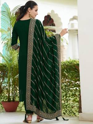 embroidered sequinned straight kurta with trousers & dupatta 5