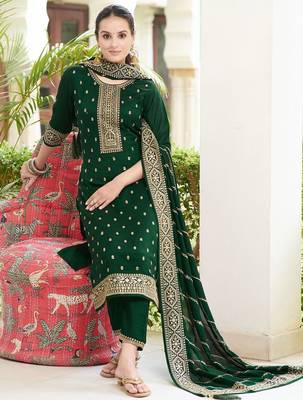 embroidered sequinned straight kurta with trousers & dupatta 7