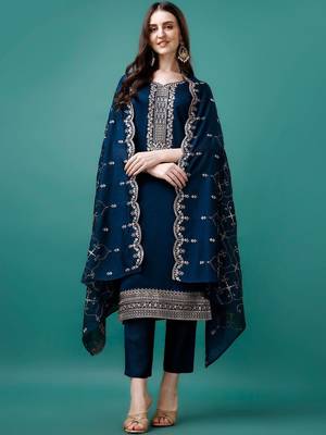 women ethnic motifs embroidered regular thread work kurta with trousers & with dupatta 1