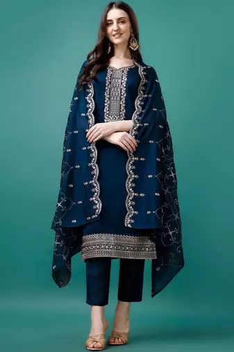 women ethnic motifs embroidered regular thread work kurta with trousers & with dupatta
