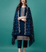 women ethnic motifs embroidered regular thread work kurta with trousers & with dupatta