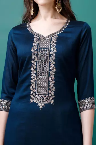 women ethnic motifs embroidered regular thread work kurta with trousers & with dupatta