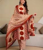 women printed mirror work  cotton kurta with trousers & with dupatta