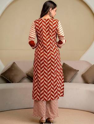 women printed mirror work  cotton kurta with trousers & with dupatta 3
