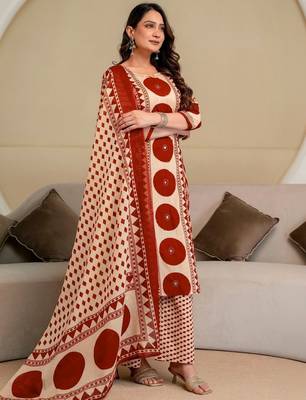 women printed mirror work  cotton kurta with trousers & with dupatta 6