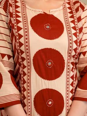 women printed mirror work  cotton kurta with trousers & with dupatta 7