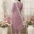 floral embroidered v neck chanderi cotton kurta with trousers & dupatta