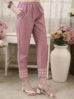 floral embroidered v neck chanderi cotton kurta with trousers & dupatta 7
