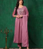 yoke design mirror work  silk a-line kurta with trousers & dupatta