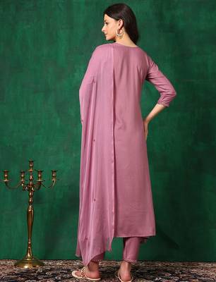 yoke design mirror work  silk a-line kurta with trousers & dupatta 5
