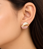 Cascading leaf design, pearl top stud, long dangle style, anti-tarnish jewellery