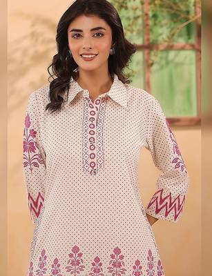 women ethnic motifs printed regular  cotton kurta with palazzos 2
