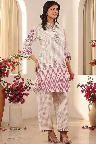 women ethnic motifs printed regular  cotton kurta with palazzos