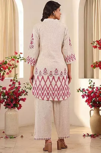 women ethnic motifs printed regular  cotton kurta with palazzos