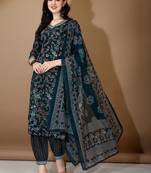 women floral printed regular thread work kurta with patiala & with dupatta