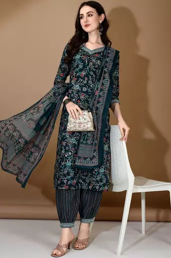 women floral printed regular thread work kurta with patiala & with dupatta