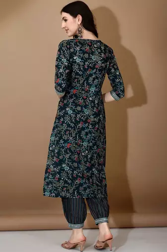 women floral printed regular thread work kurta with patiala & with dupatta