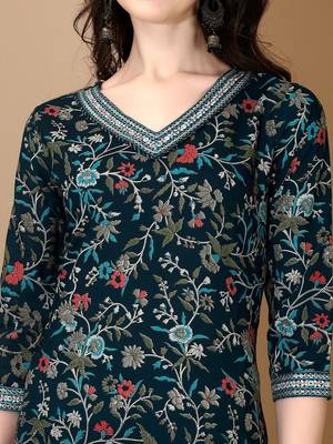 women floral printed regular thread work kurta with patiala & with dupatta 5