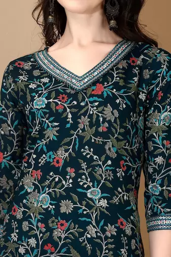 women floral printed regular thread work kurta with patiala & with dupatta